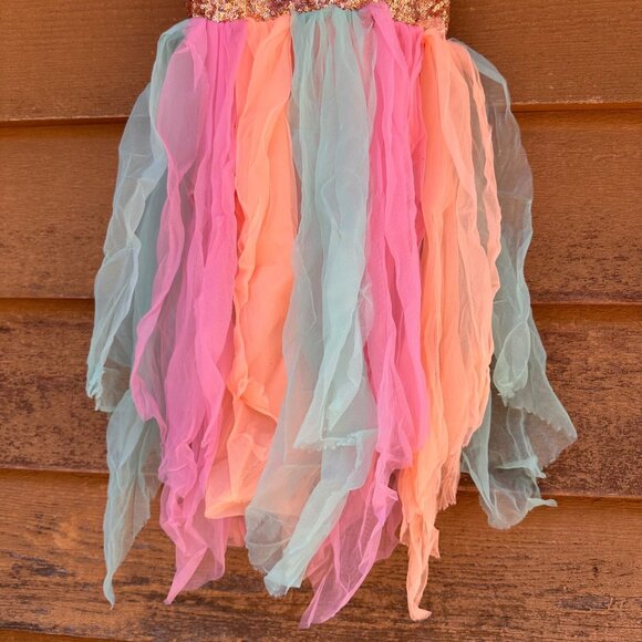 Sequin Dance Costume With Floral Applique & Multicolor Chiffon Skirt Girls Inter - Picture 5 of 10